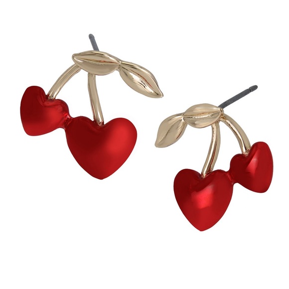 New Betsey Johnson Cherry Heart Drop Earrings - Picture 3 of 10